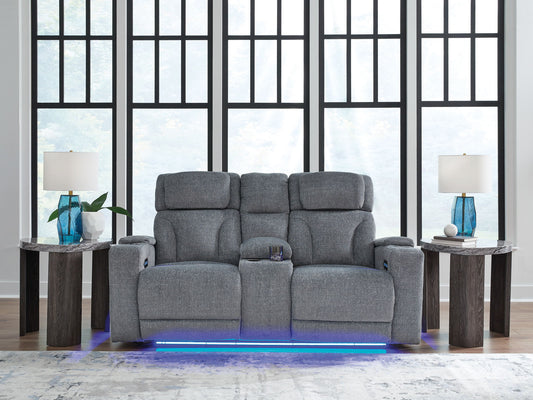 Forest Lake - Power Reclining Loveseat with Console - Steel