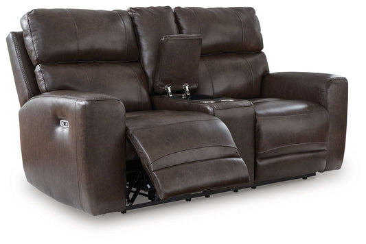 Beadel - Power Reclining Loveseat / Console / Adjustable Headrest - Smoke