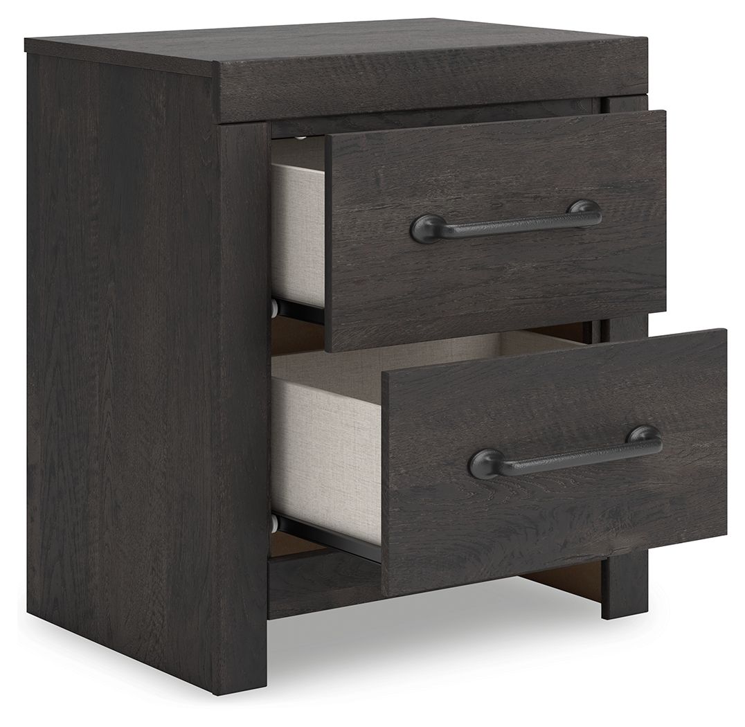 Delmorta - Two Drawer Night Stand - Dark Gray