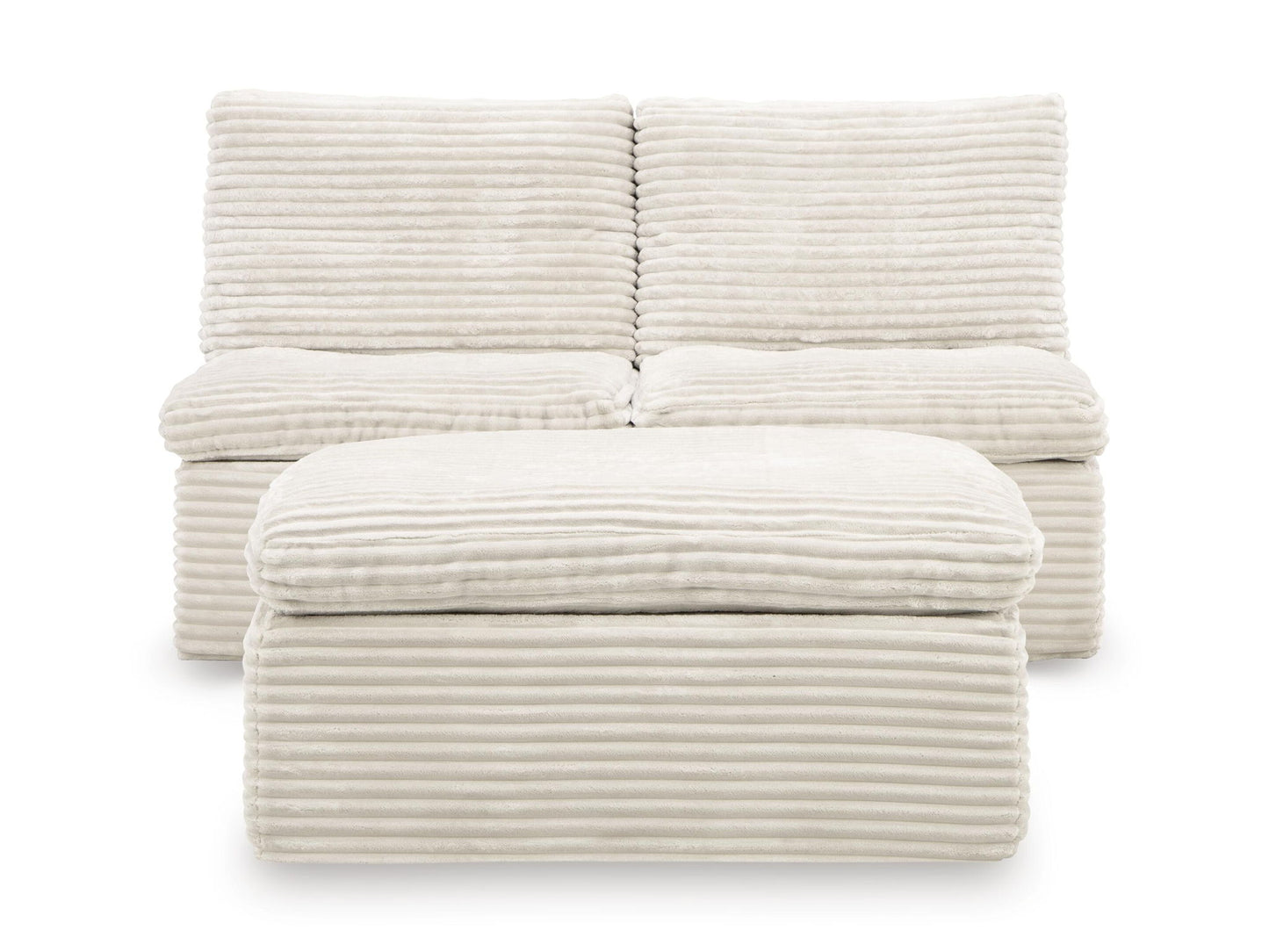 Canefield - 2 Armless Chairs With Ottoman (Set of 3) - Ivory
