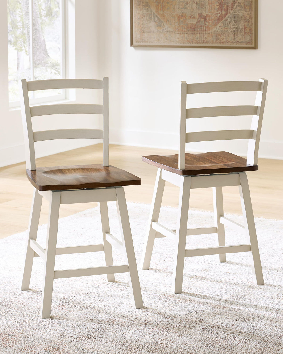 Jendanton - Swivel Stool (Set of 2) - Brown / Antique White
