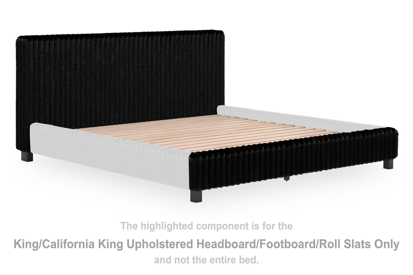 Birmonton - King/California King Upholstered Headboard/Footboard/Roll Slats - Black