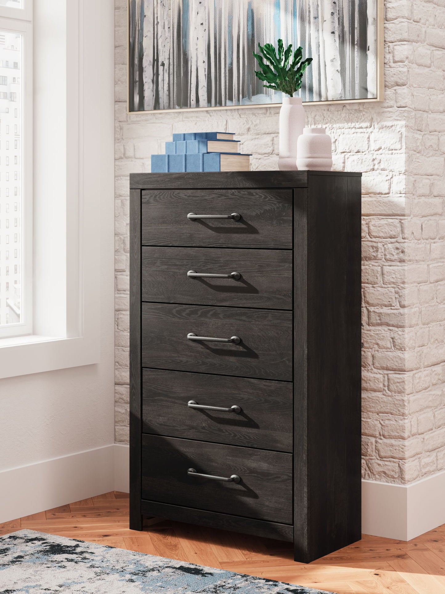 Delmorta - Five Drawer Chest - Dark Gray