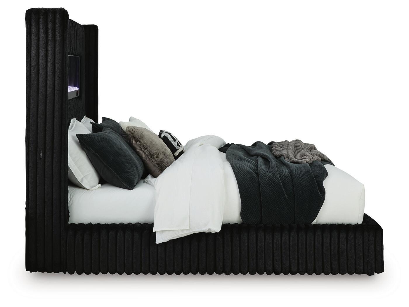 Agrander - Upholstered Bed With Fireplace And Wireless Audio