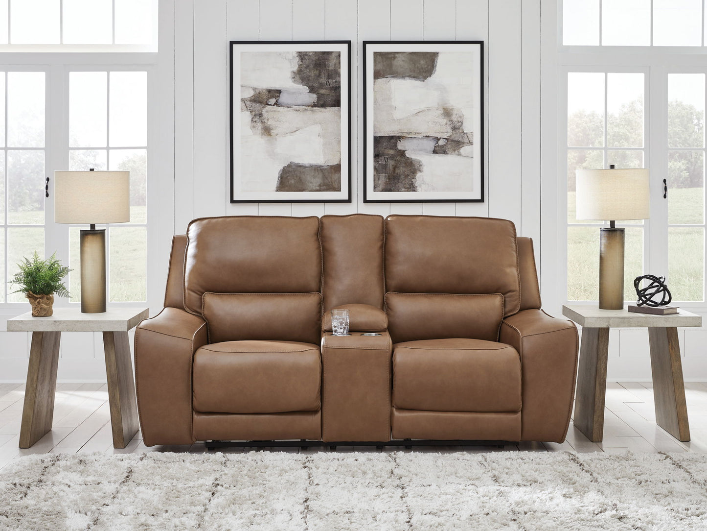 Silverbrooke - Power Reclining Loveseat / Console / Adjustable Headrest - Caramel
