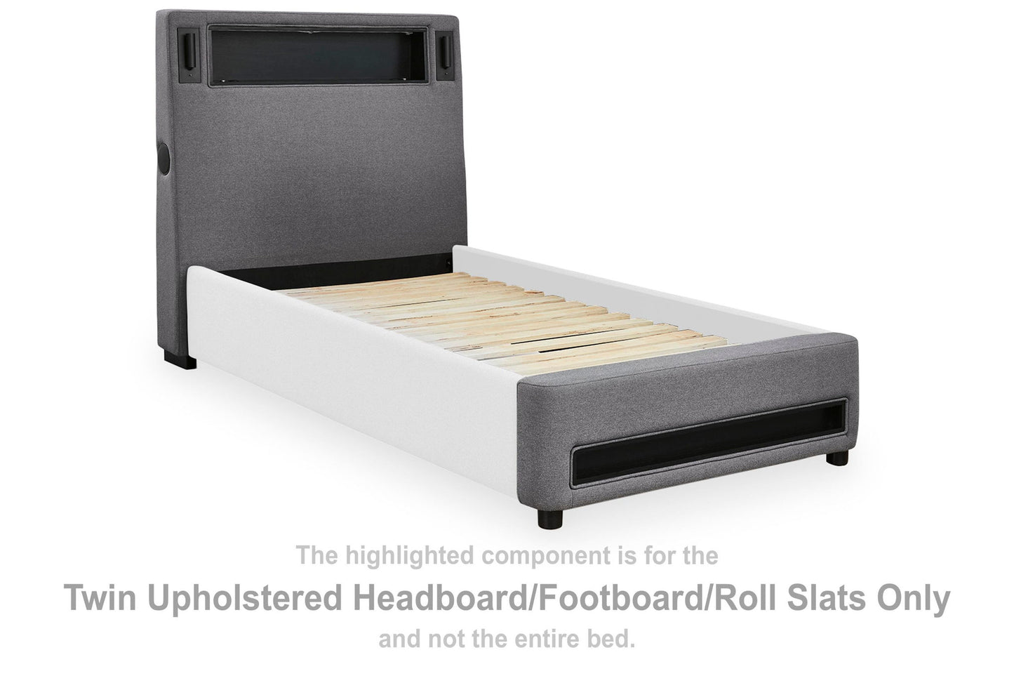Cayberry - Twin Upholstered Headboard / Footboard / Rroll Slats - Gray