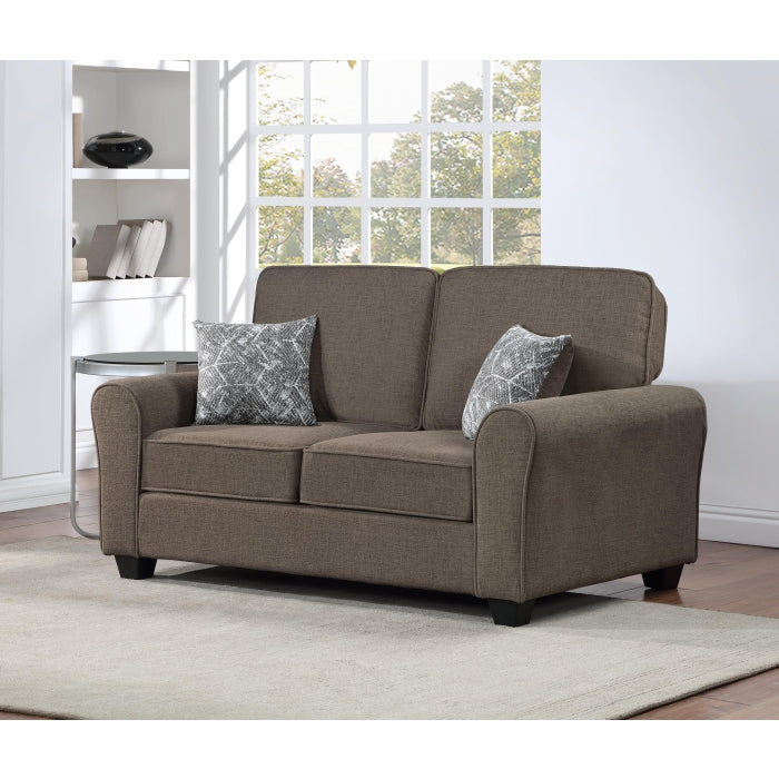 DARK BROWN Fabric Comfort Cushioned Flared Round Arm Loveseat