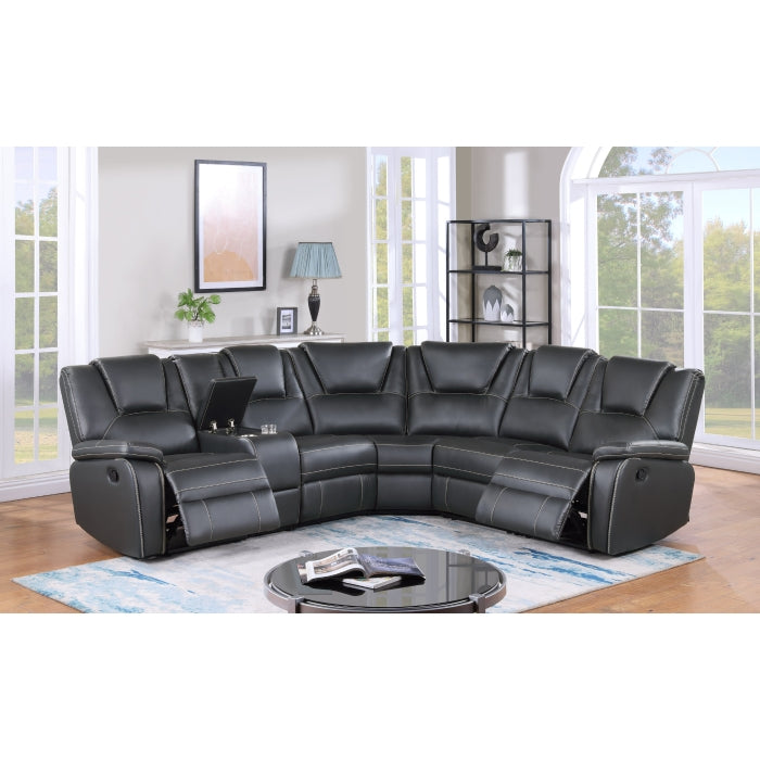 GRAY Breathable Air Leather Modular Manual Recliner Sectional Sofa