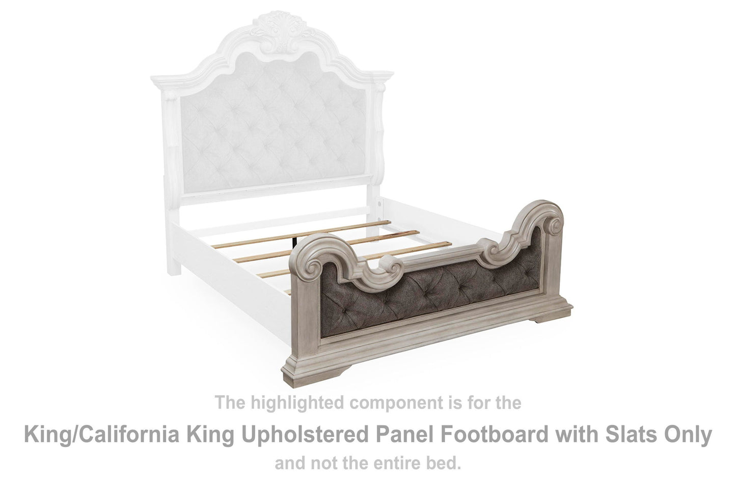 Andonhall - King/California King Upholstered Panel Footboard With Slats - Antique White