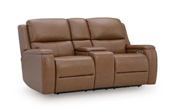 5Z-Hudson Heights - Power Reclining Loveseat With Console / Adjustable Headrest - Caramel