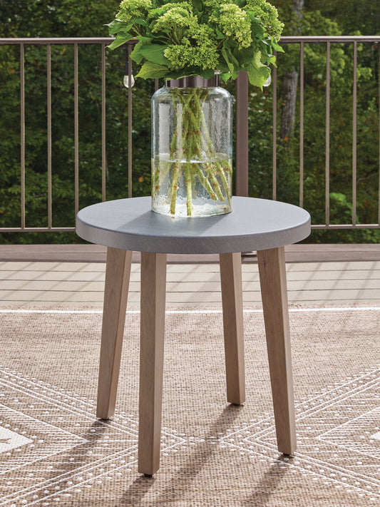 Francis Beach - Round End Table - Natural / Gray