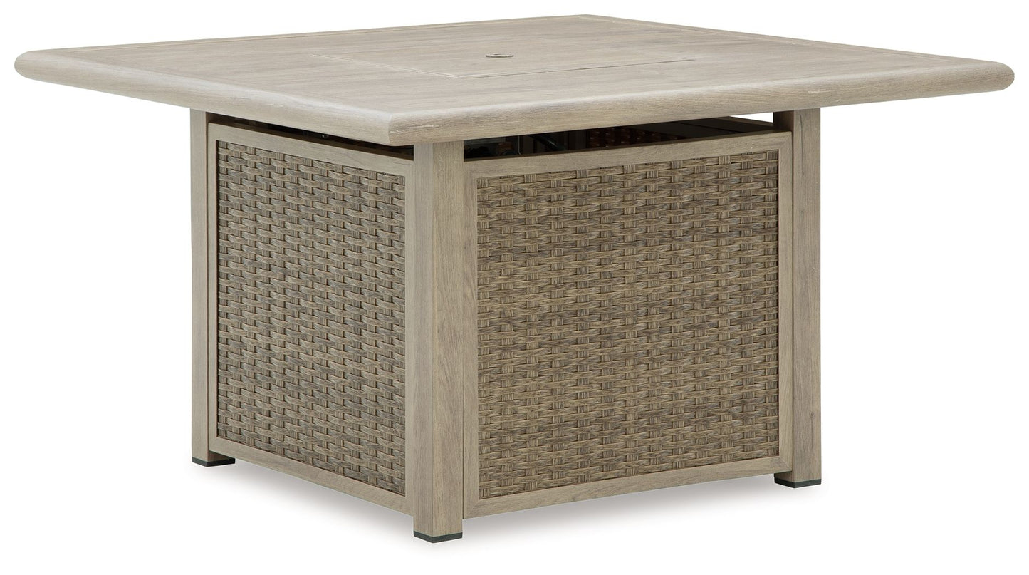 Carisbo - 5 Pc. - Fire Pit Table, 4 Rocking Chairs - Beige