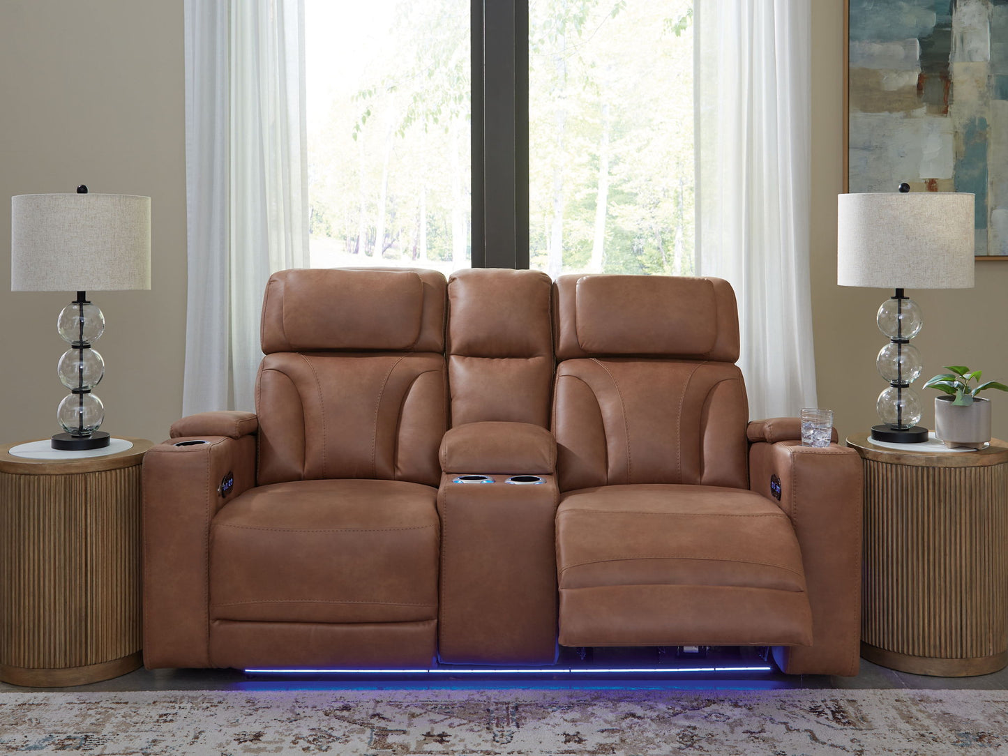 Point Clear - Power Reclining Loveseat With Console / Adj Headrest - Caramel