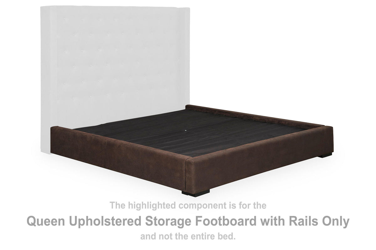 Fremindon - Queen Upholstered Storage Footboard/Rails - Coffee