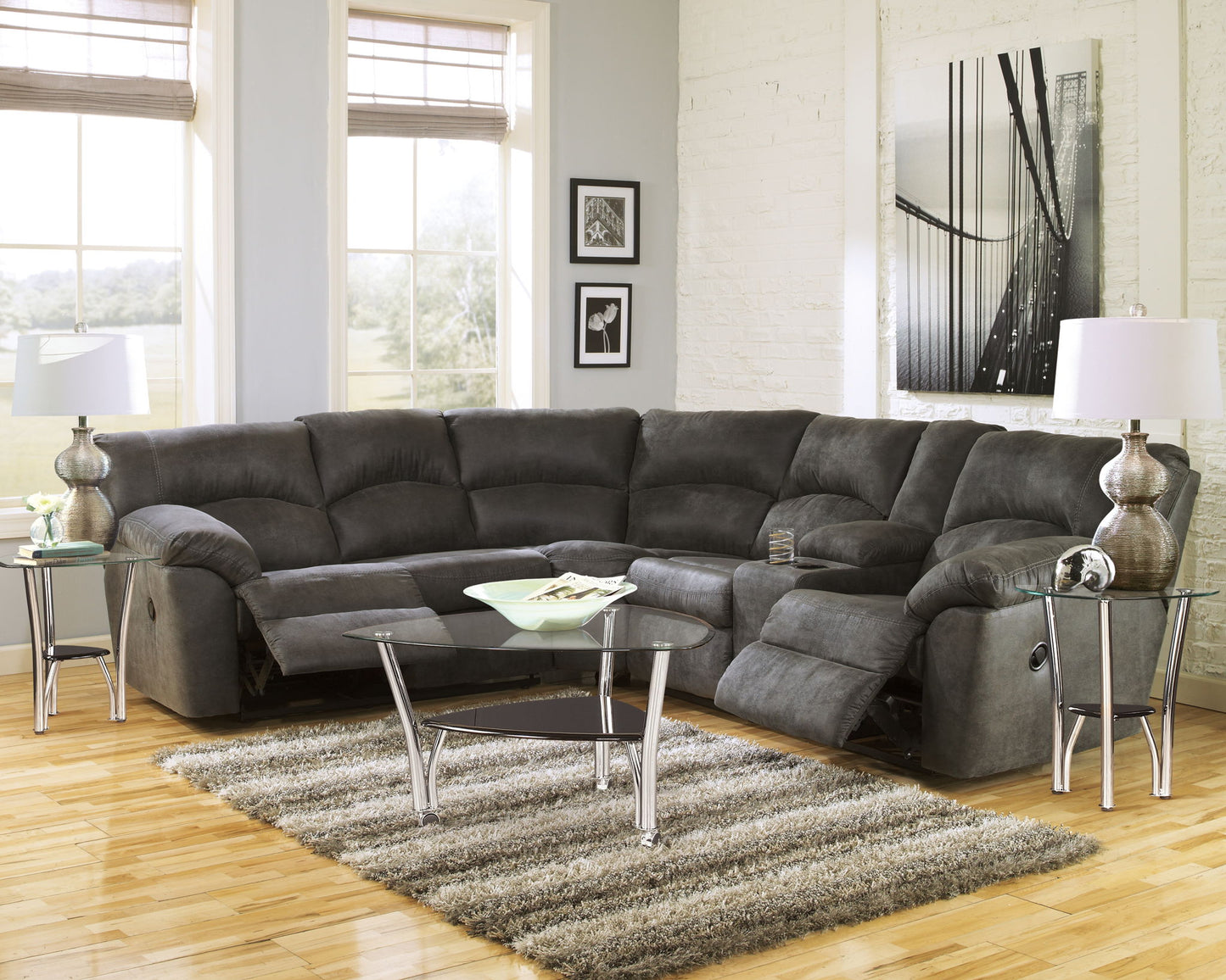 Tambo - Right Arm Facing Loveseat With Console 2 Pc Sectional - Pewter