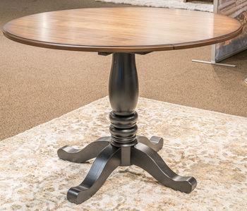 Loganeer - Round Dining Room Drop Leaf Table - Black / Brown