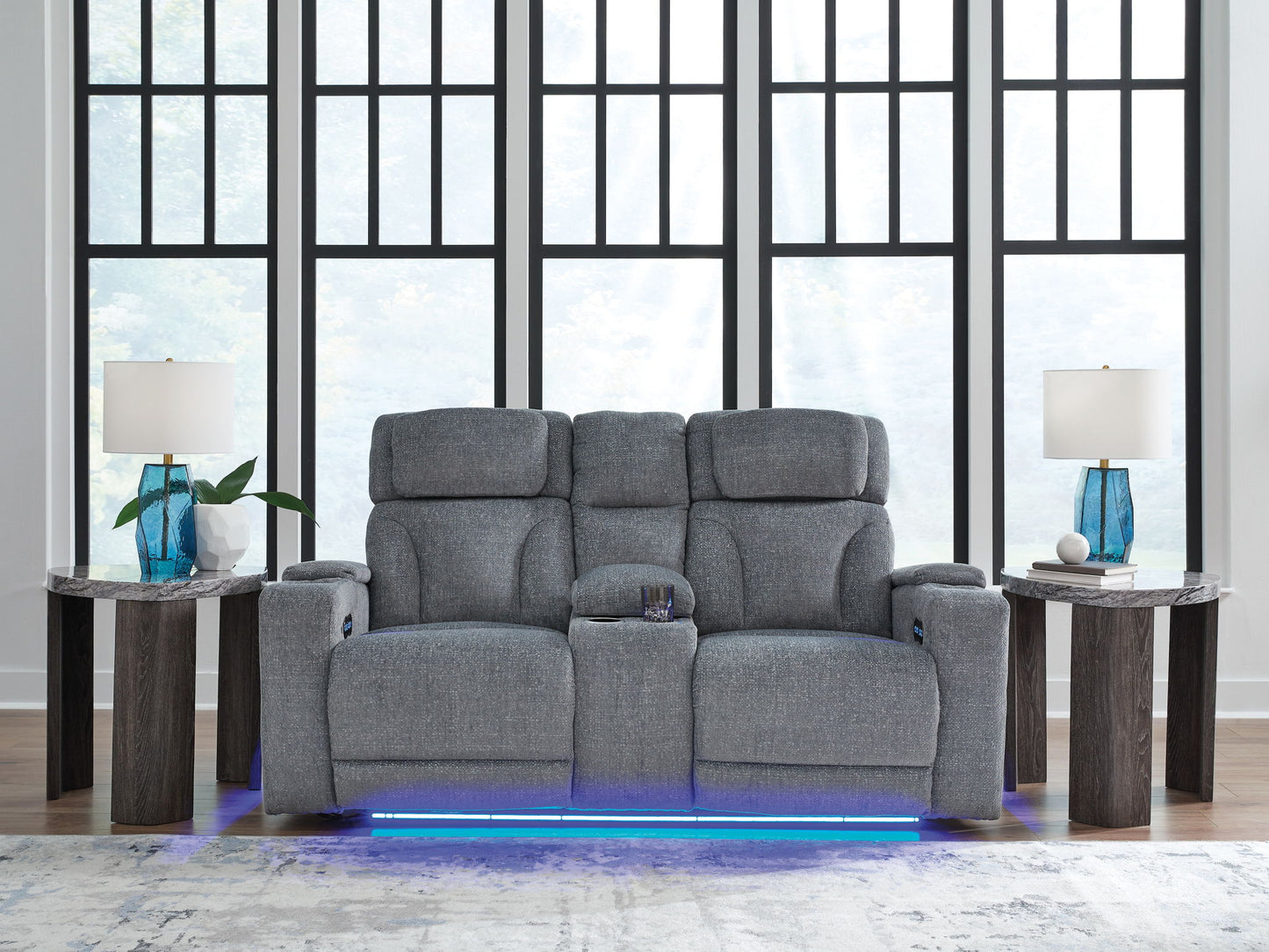 Forest Lake - Power Reclining Loveseat with Console - Steel
