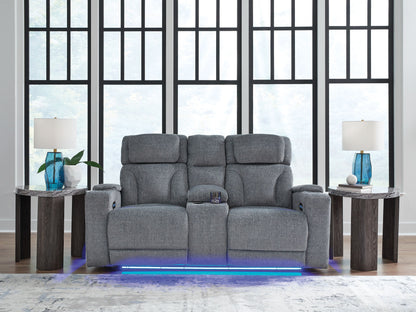 Forest Lake - Power Reclining Loveseat with Console - Steel
