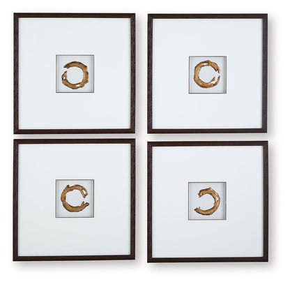 Dallbourne - Wall Art Set (Set of 4) - White / Gold Finish