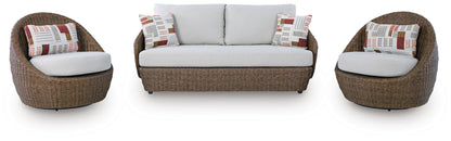 Cardiff Beach - Loveseat, Swivel Chairs Set (Set of 3) - Beige