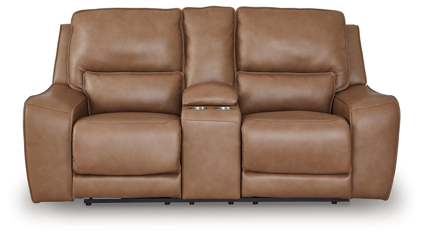 Silverbrooke - Power Reclining Loveseat / Console / Adjustable Headrest - Caramel