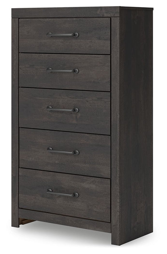 Delmorta - Five Drawer Chest - Dark Gray