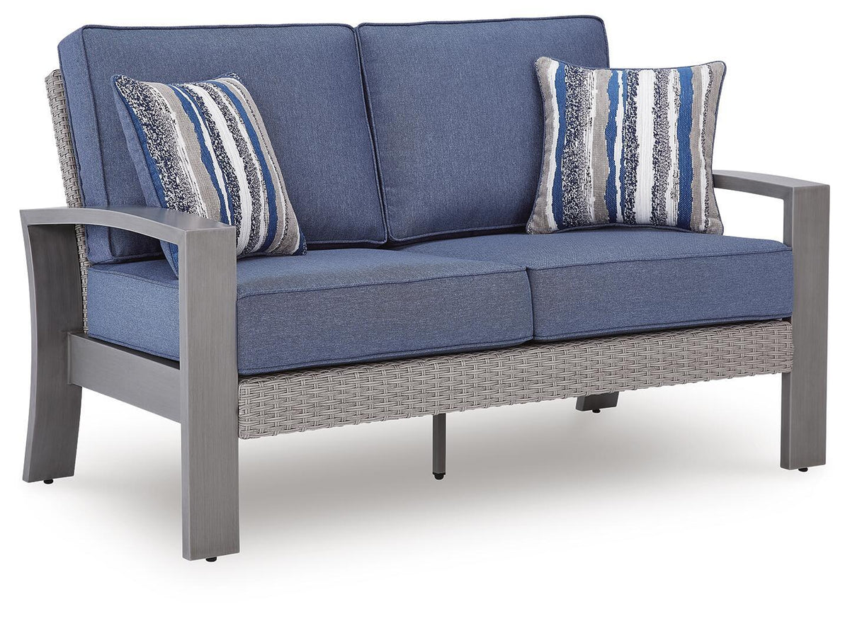 Dillon Beach - Loveseat With Cushion - Blue / Gray