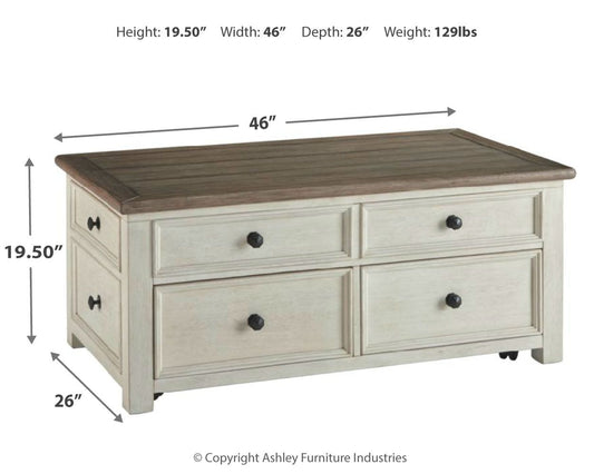 Bolanburg - Lift Top Cocktail Table - White / Brown / Beige