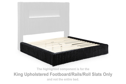 Agrander - King Upholstered Footboard / Rails / Roll Slats - Black