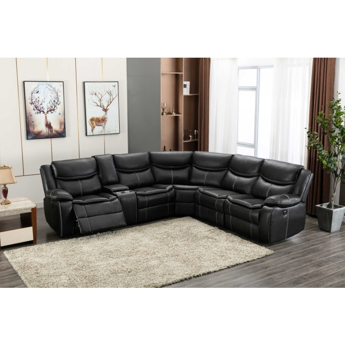 BLACK Faux Leather Modular Sectional Sofa w/ Power & USB