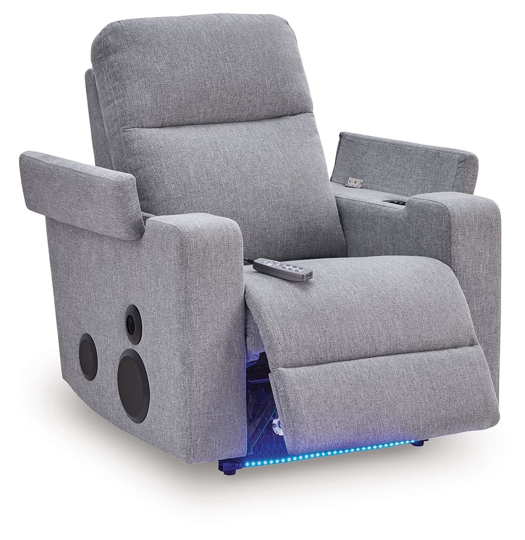 Landdin - Glider Power Recliner With Audio System - Pewter