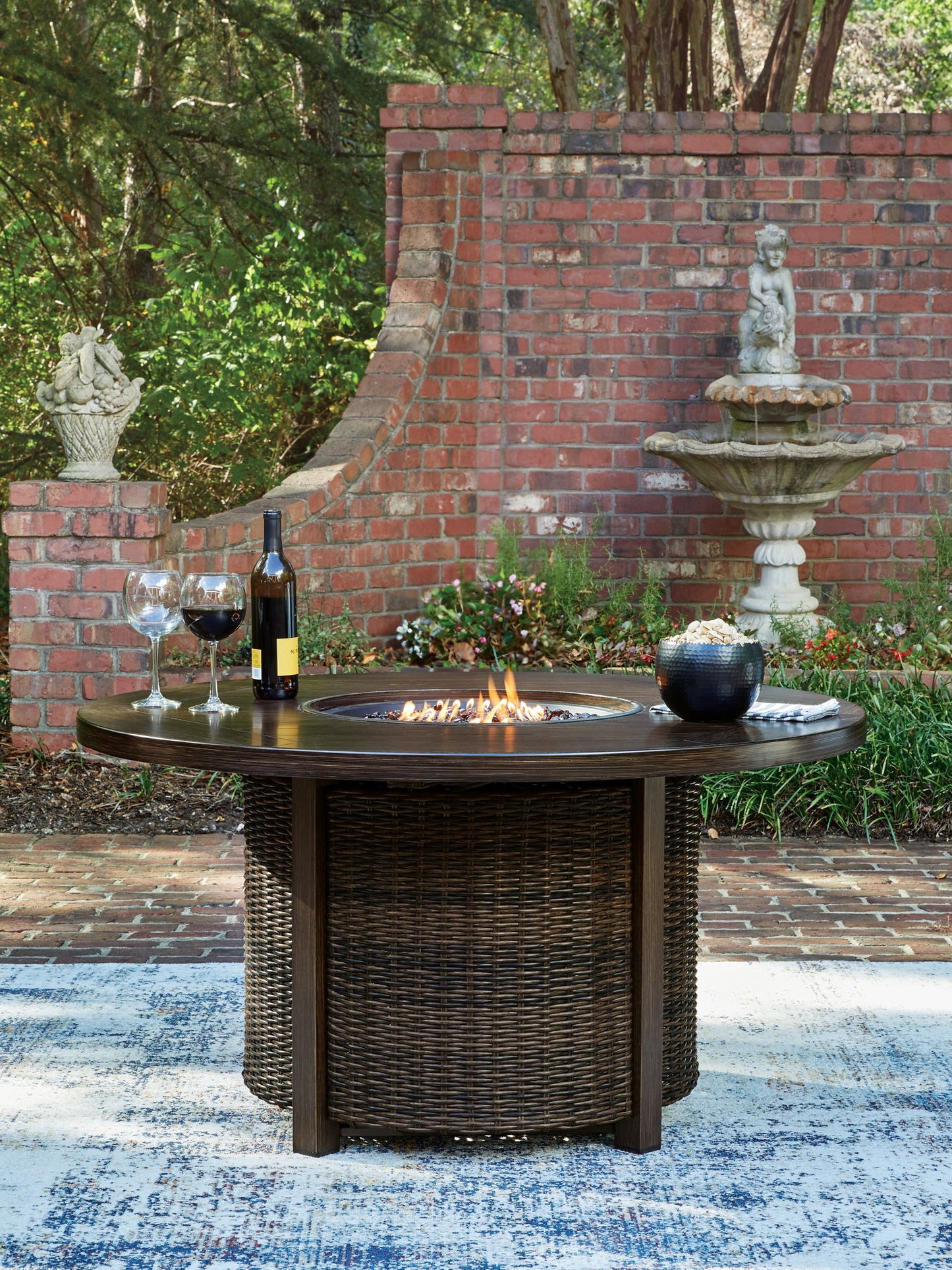 Drakes Beach - Round Fire Pit Table - Dark Brown