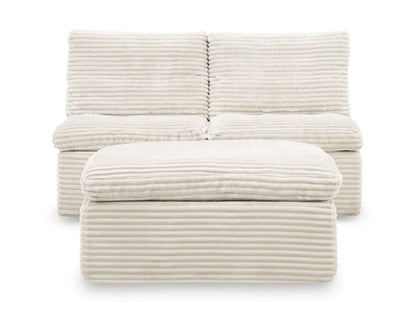 Canefield - 2 Armless Chairs With Ottoman (Set of 3) - Ivory
