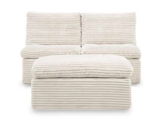 Canefield - 2 Armless Chairs With Ottoman (Set of 3) - Ivory