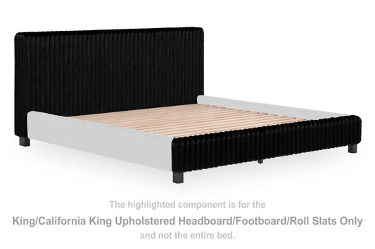 Birmonton - King/California King Upholstered Headboard/Footboard/Roll Slats - Black