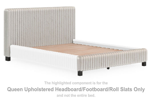 Birmonton - Queen Upholstered Headboard/Footboard/Roll Slats - Gray