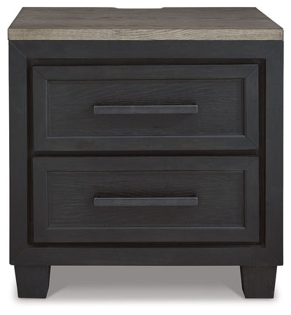 Foyland - Two Drawer Night Stand - Black / Brown