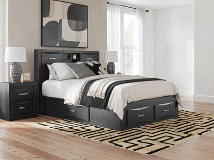 Jeffon - Queen Bookcase Bed With Storage Footboard And 2 Under Bed Storage Units - Black