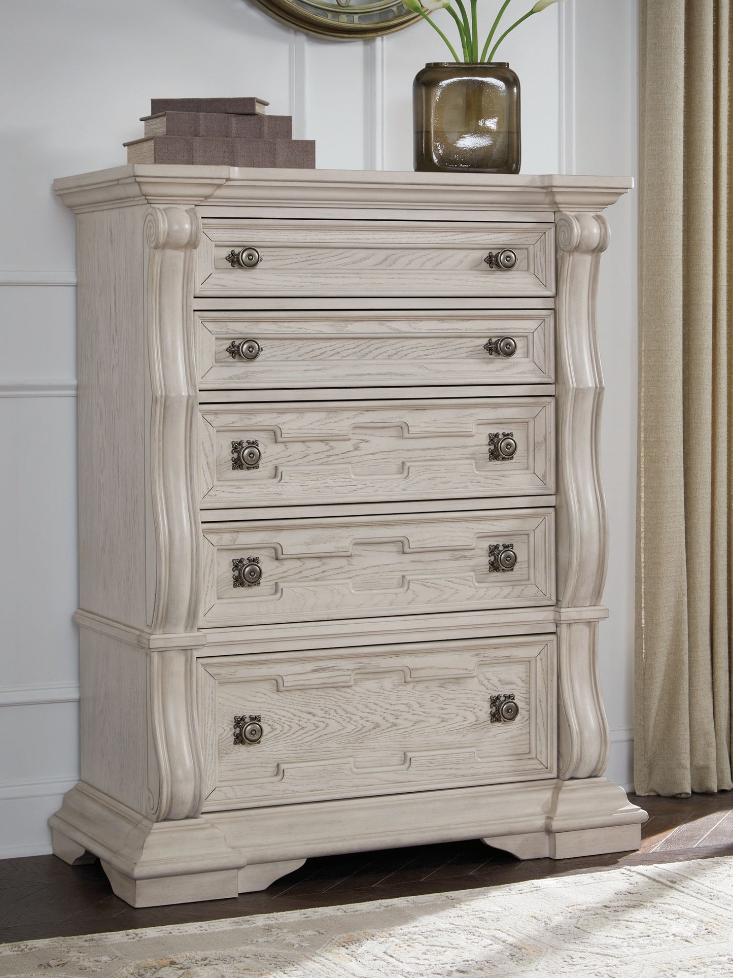 Andonhall - Five Drawer Chest - Antique White