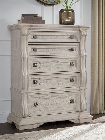 Andonhall - Five Drawer Chest - Antique White
