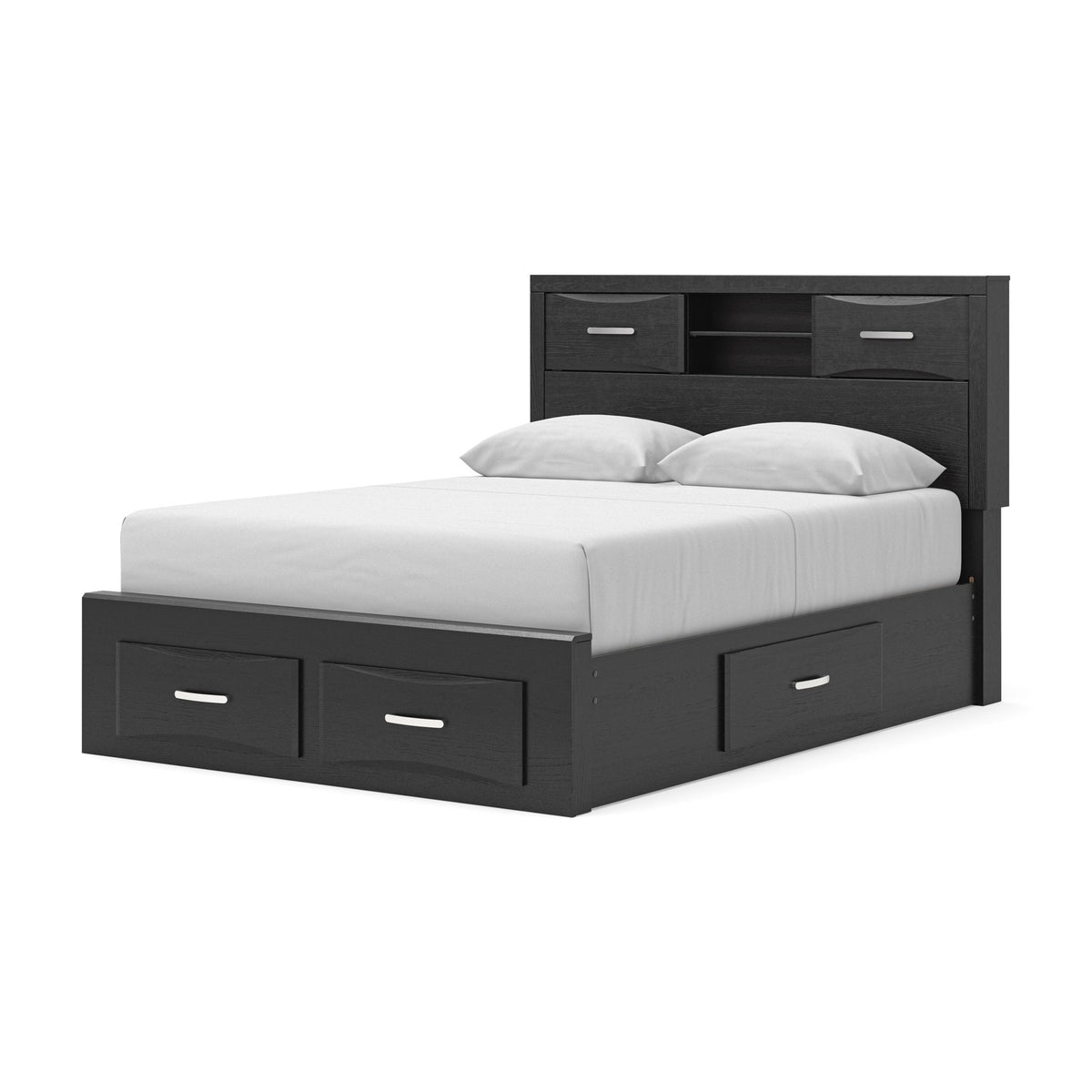 Jeffon - Queen Bookcase Bed With Storage Footboard And 2 Under Bed Storage Units - Black