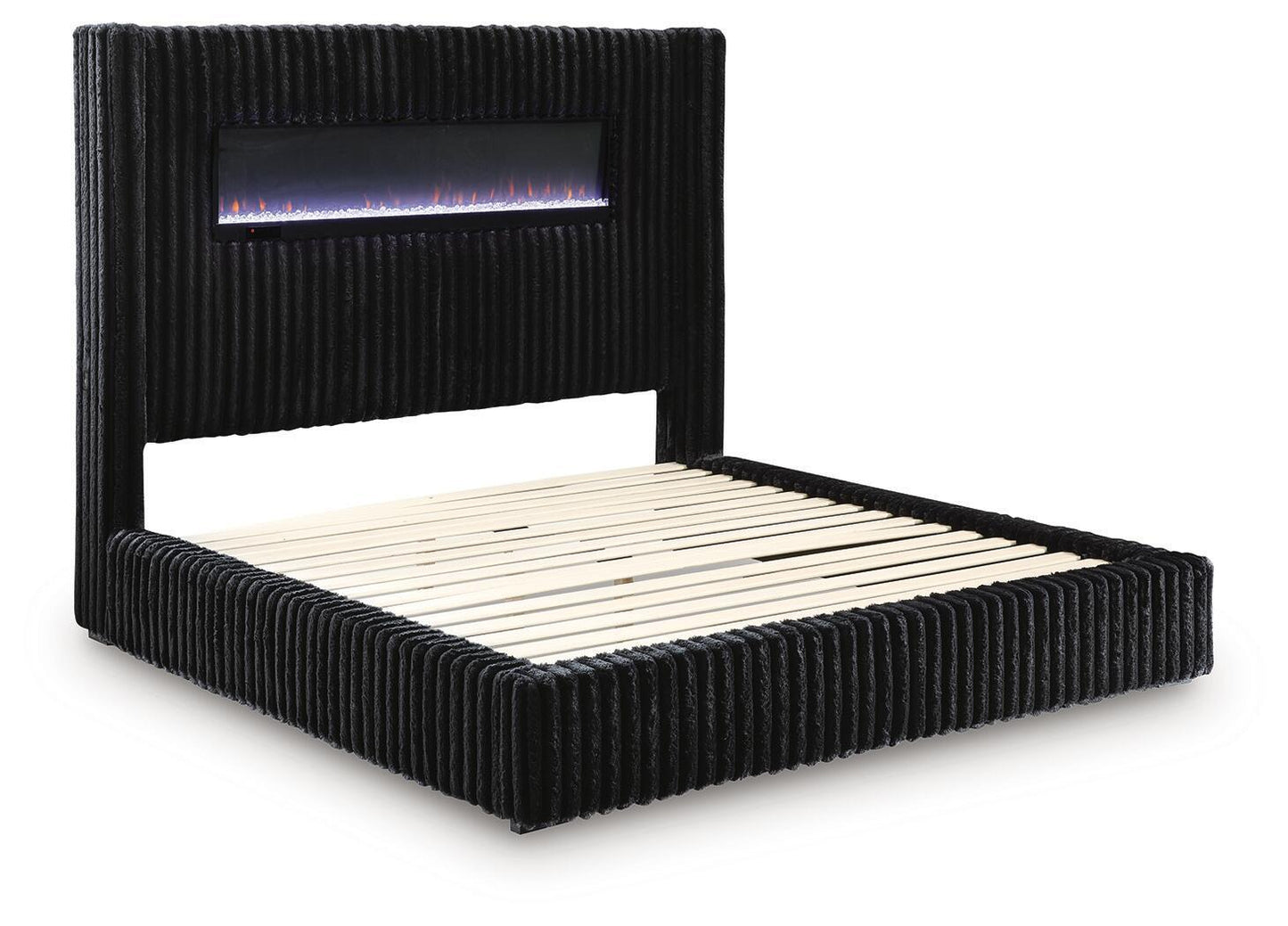 Agrander - Upholstered Bed With Fireplace And Wireless Audio