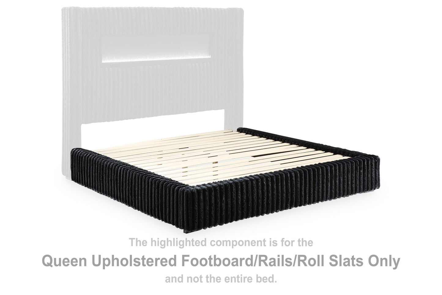 Agrander - Queen Upholstered Footboard / Rails / Roll Slats - Black
