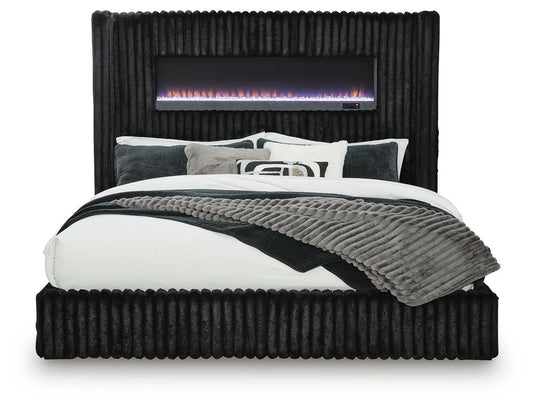 Agrander - Upholstered Bed With Fireplace And Wireless Audio