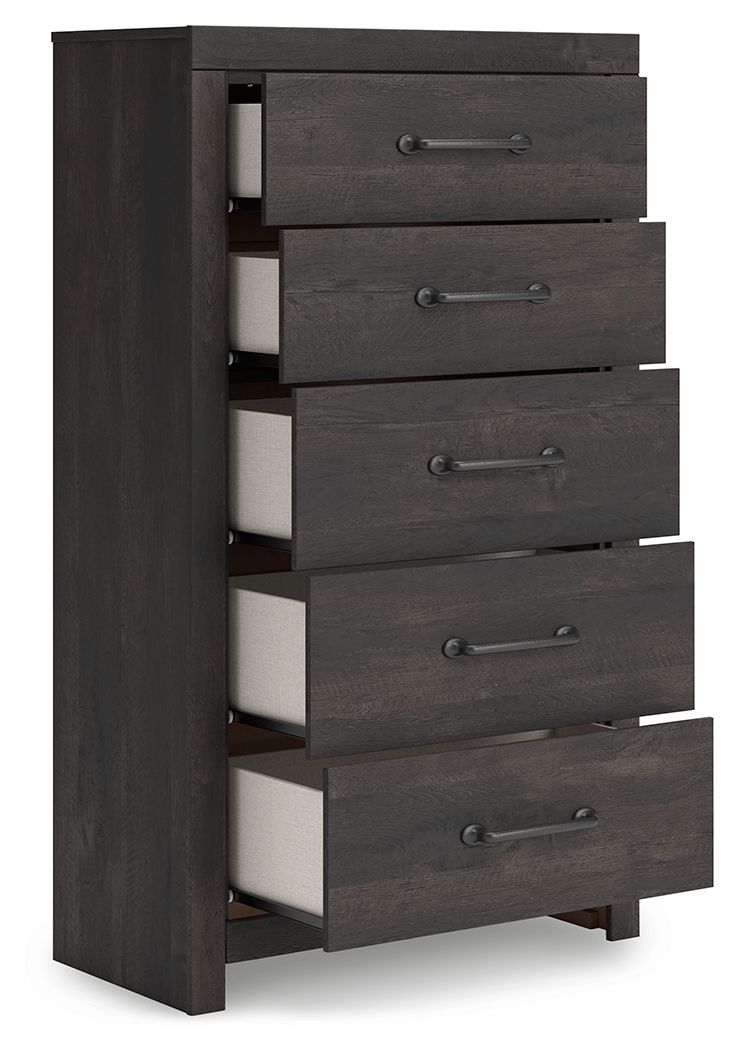 Delmorta - Five Drawer Chest - Dark Gray