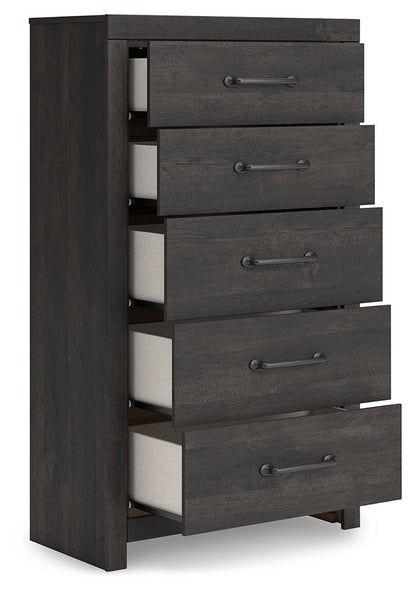 Delmorta - Five Drawer Chest - Dark Gray