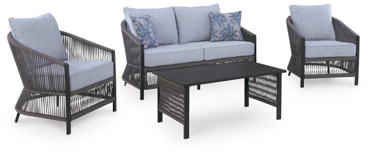 Bodega Island - Loveseat, Lounge Chairs, Table Set (Set of 4) - Gray