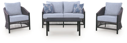 Bodega Island - Loveseat, Lounge Chairs, Table Set (Set of 4) - Gray