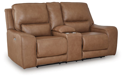 Silverbrooke - Power Reclining Loveseat / Console / Adjustable Headrest - Caramel