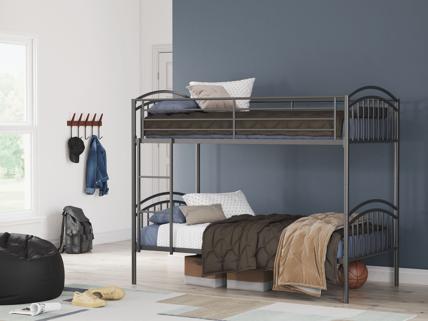 Hilletran - Twin/Twin Bunk Bed With Ladder - Gray